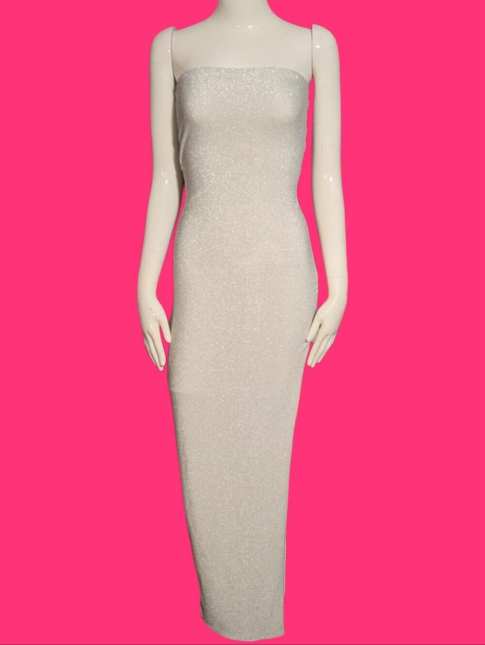 MAXI STRAPLES WHITE/SILVER SHIMMER DRESS